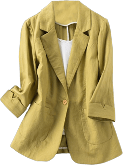 GIBZ Linen Blazer for Women Casual and Dressy Jacket Suit 3/4 Sleeve Open Front for Business Office Large Yellow