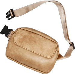 Small Belt Bag PU Leather Sling bag Fanny Pack Crossbody Sling Purse Fashion Waist Bag for Women Traveling Hiking Walking (Beige)