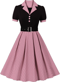Women Vintage 1950s A-Line Dress Summer Casual Elegant Polka Dots V-Neck Short Sleeve Lapel Mid Swing Dress Hot Pink X-Large