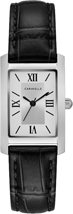 Caravelle Designed By Bulova Women's Classic Rectangular Black Leather Strap Dress Watch 43L202