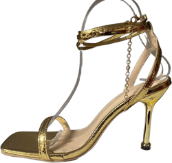 Women’s High Pointy Open toe Stilettos Sandals Comfort Slingback Chain Ankle Strap Heeled Shoes 3.14Inches Pump Dress Party Prom Wedding Shoes 8.5 US Gold