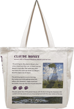 Aesthetic Canvas Tote Bag for Women, Cute Tote Bags with Zipper Big Canvas Shoulder Bag for Shopping Beach Gift Monet's Woman With a Parasol Canvas Tote Bag