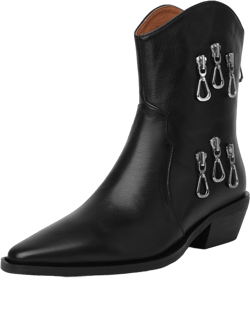 TinaCus Women's Genuine Leather Handmade Closed Pointed Toe Block Heel Zip Up Western Ankle Boots 8 Black