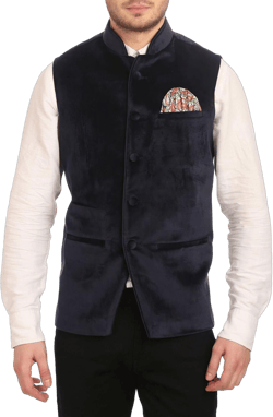 WINTAGE Men's Velvet Grandad Collar Party Nehru Jacket Vest Waistcoat - 7 Colors 42 Navy Blue