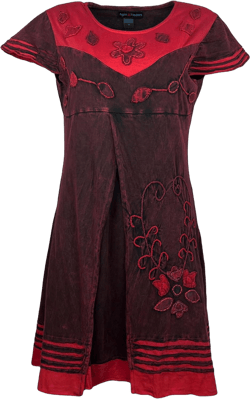 Agan Traders Women's Light Weight Rib Cotton Boho Dress - Cap Sleeve Knee Length Summer Dresses for Women with Razor Cuts Medium Burgundy Red