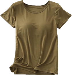 Atditama Women's Modal Built-in Bra Padded Active Camisole Short Sleeves Pajama Casual Tops T-Shirt 4-6 066 Army Green