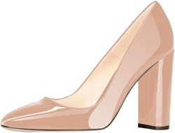Fericzot Pumps Women Sexy Patent Leather Pointed Toe Block Heels Pumps Gorgeous Evening Party Wedding Stiletto Shoes Plus Size 7.5 Nude