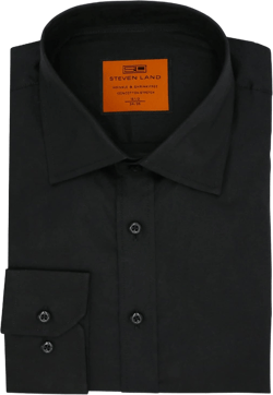Steven Land Men's Signature Slim fit Dress Shirt, Long Sleeve, 100% Cotton, Available Big and Tall Black 16" Neck 32"-33" Sleeve