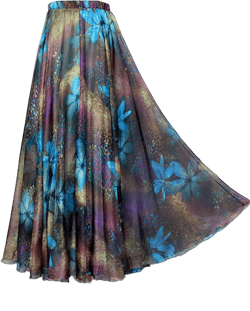 MedeShe Women's Chiffon Floral Print Elasticated Waist Maxi Skirt Medium Peacock Floral