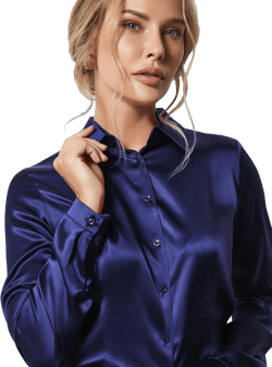 Women's Blouse Satin Silk Shirts, Casual Loose Long Sleeve for Office Work, Corporate Outfit Clothes XX-Large Navy Blue