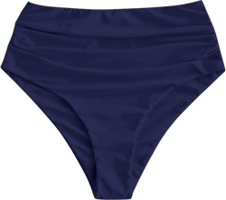 ZAFUL Women High Waisted Bikini Bottoms Ruched Swimsuit Bottom Tummy Control Bathing Suit Bottoms Small 1-navy Blue