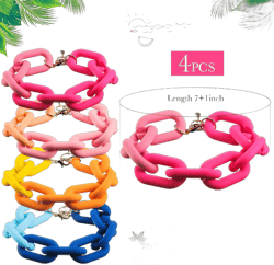 JaGely 4 Pcs Colorful Resin Link Bracelet Summer Trendy Chunky Link Bracelets Rainbow Paperclip Chain Bracelet Adjustable Minimalist Beach Jewelry for Women Girls Gifts, 4 Colors