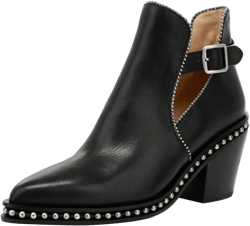YDN Women Studded Mid Chunky Heeled Ankle Booties Pumps Closed Almond Toe Buckle Strap Short Combat Boot Size 4-15 US 14 Black