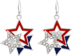 Rosemarie Collections Women's July 4th Red White And Blue USA American Flag Stars Patriotic Dangle Earrings, 1.44"