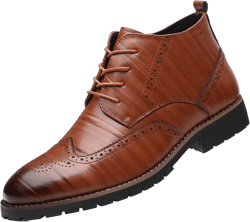 Santimon Mens Wingtip Patent Leather Lace-up Derby Oxford Ankle Boot Dress Ankle Combat Motorcycle Boots 9 Tan