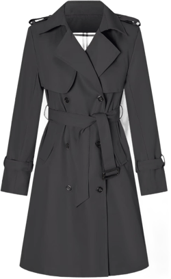 Betusline Women's Long Double-Breasted Trench Coat with Belt Medium Dark Grey