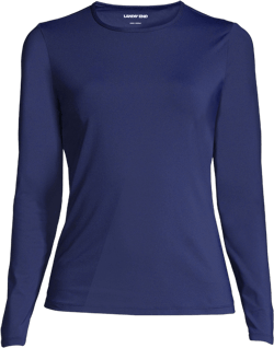 Lands' End Women's Crew Neck Long Sleeve Rash Guard UPF 50 Sun Protection Swim Tee - Small - Deep Sea Navy