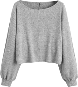 Floerns Women's Solid Boat Neck Long Lantern Sleeve Pullover Thin Sweater Top
