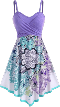 DRESSFO Women's Summer Dresses Sleeveless Casual Swing Dress Bohemian Floral Print Sunflower Print Cami Dress Light Purple_1 Large