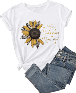 SOLY HUX Women's Letter Print Graphic Tees Short Sleeve Tops Casual Summer T Shirt Medium White and Yellow Floral