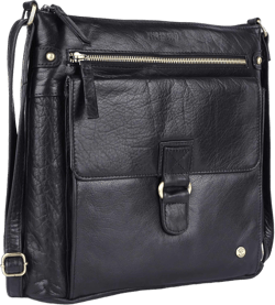 Shirley Large Soft Real Leather Womens Crossbody Handbags and Purses-Triple Zip Sling Crossover Shoulder Bag Black