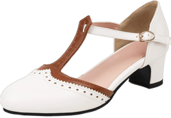 Womens T Strap Heel Vintage Closed Toe Dress Shoes Wingtip Chunky High Heels Mary Jane Pumps