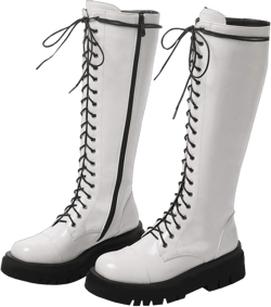AIMODOR Womens Patent Leather Lace Up Knee High Platform Chunky Flat Heel Combat Boots With Zip Up 8.5 White