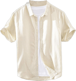 Hotmiss Mens Shirts Linen Cotton Short Sleeve Button Up Loose Summer Beach Yoga Shirt X-Large Khaki