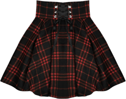 Hotmiss Women's Gothic Punk Black Red Plaid Pleated High Waisted Short A-line Flare Mini Skirt X-Small Black Red