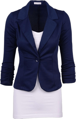 Auliné Collection Women's Casual Work Solid Color Knit Blazer Medium Navy Blue