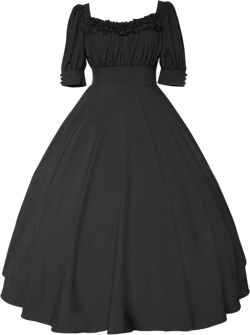 ZZEQYG Women's Solid Color Elegant Lolita Dress Mid-Sleeve Mid-Length Dress Large Black