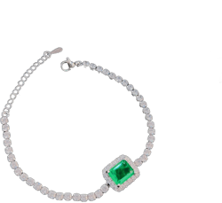 Bracelets For Women Luxury Elegant  Fashion Simulation Square Emerald Ruby Silver Color Chain Bracelet Party Gift Jewelry