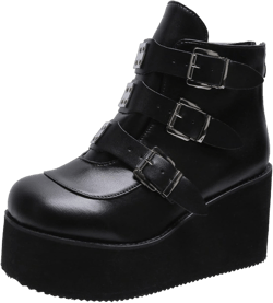 ZKXYFFS Womens Platform Chunky Ankle Boots Round Toe Buckle Zipper Thick Sole Punk Goth Booties Wedges Boots for Women 6.5-7 Black