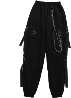 HOUZHOU Tech Gothic Women's Black Cargo Punk/Mall Goth Streetwear Techwear Chain Trousers