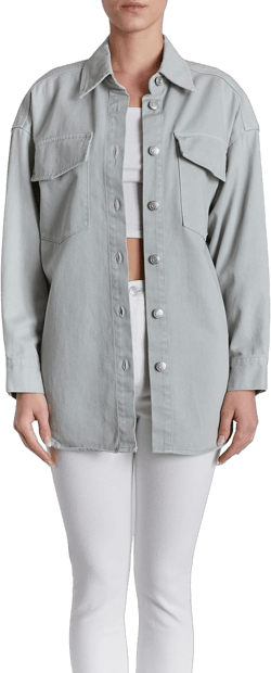 O A T NEW YORK Women's Luxury Clothing Long Sleeve Denim Jacket Shacket with Button Closure, Comfortable & Stylish Small Pastel Mint