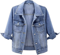 Women Cropped Denim Jackets 3/4 Sleeve Collared Lightweight Retro Vintage Trucker Coat Dressy Casual Street Jacket Top