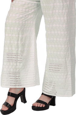 ladyline Women's Embroidered Hakoba Chikhan Palazzo Pant in Rayon with Elastic Closure (Free Off-Cream)