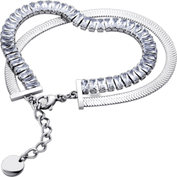 ‎555Jewelry Adjustable Stainless Steel Snake Chain & Cubic Zirconia ‎Sparkly Herringbone CZ Bracelets for Women & Girls, Silver, 7.8 Inch
