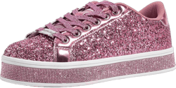 LUCKY STEP Women's Platform Glitter Sneakers | Sparkly Bling Shiny Dressy Bedazzled Wedding Bridal Fashion Walking Shoes 8 All Pink