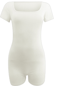 FAIWAD Women Workout Seamless Slim Jumpsuit Short Sleeve Square Neck Stretch Yoga Shorts Romper (X-Large, White)