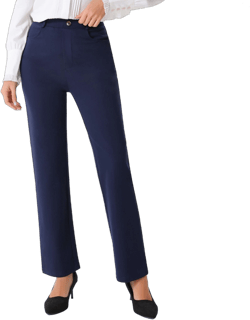 Allegra K Women's High Waist Work Office Stretch Straight Leg Trousers Drak Blue Large
