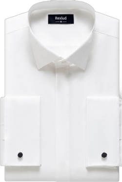 Men's Tuxedo Shirt Hidden Button Wing Collar French Cuffs Dress Shirt Solid Large White