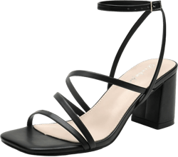 Strappy Heels for Women Square Toe Low Chunky Block Heels Dress Shoes Open Toe Heeled Sandals 8 Black
