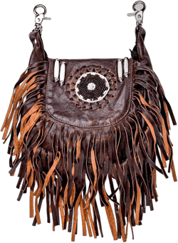 Cow Leather Crossbody Bags Leather Hip Jeans Loop Belt Bag Braided Bead Hand Work Rodeo Hand Crafted Design Women Clipon Leather Fanny Pack for Women Brown Fur Fringe Made In Pakistan