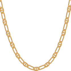 LIFETIME JEWELRY Beveled Italian Figaro Chain for Men & Women 24k Real Gold Plated Gold Necklace 16 to 36 Inch 22 inches 4mm Gold