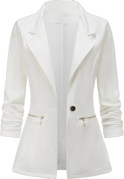 Genhoo Womens Casual Blazer Long Sleeve Cardigan Work Fitting Knit Boyfriend Blazers with Zip Pockets Off-White M