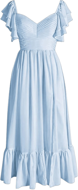 Chiffon Bridesmaid Dresses for Women with Slit Ruffled Wedding Guest Dresses Ankle Length for Women Formal with Sleeves 2 Light Blue