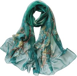 Fashion Summer Women Floral Print Scarf Women Beach Silk Scarf Shawls Female Foulard Long Wraps Sunscreen Hijab One Size Peacock En8