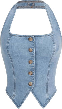 SHENHE Women's Denim Vest Halter Button Up Denim Top Western Cowgirl Backless Jean Vest Corset Crop Top 70s X-Small Light Wash