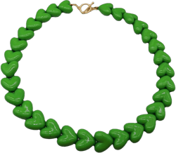 DouuYuhet Singer Chunky Heart Beads Necklace Resin Colourful Pink Navy Green Beaded Statement Choker Necklace for Men Women green